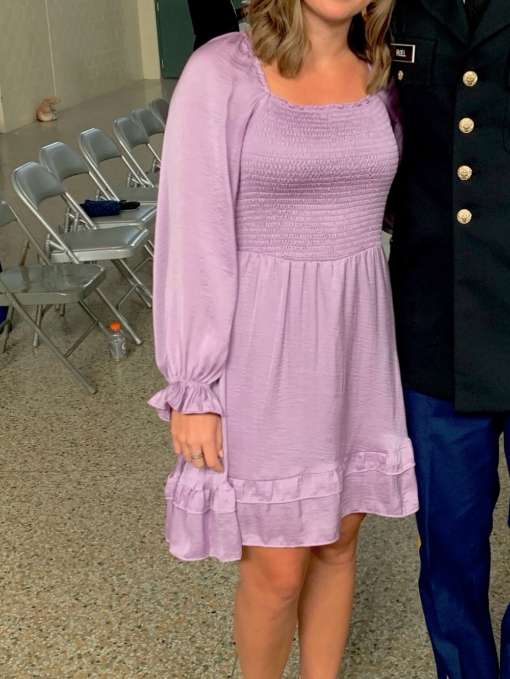 She + Sky Lavender Long Sleeve Smocked Bodice Mini Dress